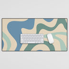 Retro Liquid Swirl Abstract Pattern Blue Aqua Teal Beige Desk Mat Gallery Image 1