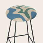Retro Liquid Swirl Abstract Pattern Blue Aqua Teal Beige Stool Gallery Image 2