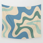 Retro Liquid Swirl Abstract Pattern Blue Aqua Teal Beige Wall Tapestry Gallery Image 4