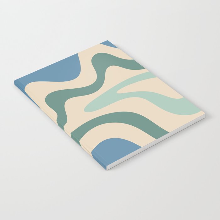 Retro Liquid Swirl Abstract Pattern Blue Aqua Teal Beige Notebook Gallery Image 2
