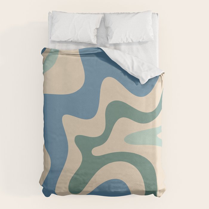 Retro Liquid Swirl Abstract Pattern Blue Aqua Teal Beige Duvet Cover Gallery Image 6