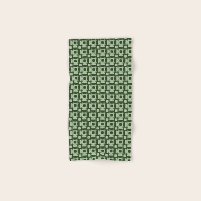 Retro Texture Geometric Squares And Circles Pattern No 5 Sage Green Black White Bath Towel Gallery Image 1