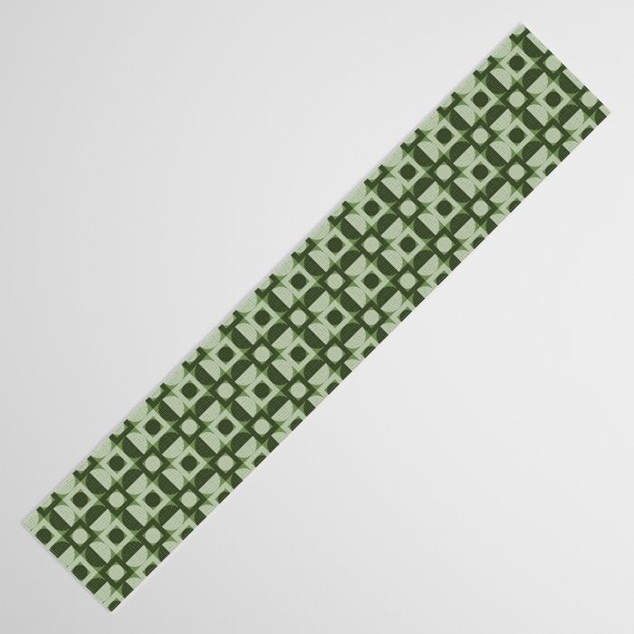 Retro Texture Geometric Squares And Circles Pattern No 5 Sage Green Black White Table Runner Gallery Image 3