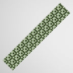 Retro Texture Geometric Squares And Circles Pattern No 5 Sage Green Black White Table Runner Gallery Image 3