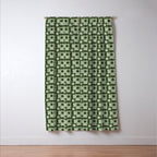 Retro Texture Geometric Squares And Circles Pattern No 5 Sage Green Black White Window Curtain Gallery Image 3