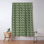 Retro Texture Geometric Squares And Circles Pattern No 5 Sage Green Black White Window Curtain Gallery Image 5
