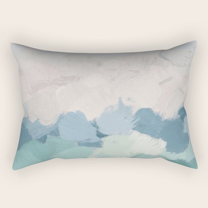 Waves on the Horizon - Mint Blue Aqua Sky Ocean Abstract Art Painting Clouds Water Waves Rectangular Pillow Gallery Image 2