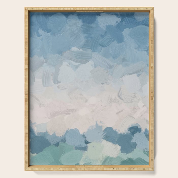 Waves on the Horizon - Mint Blue Aqua Sky Ocean Abstract Art Painting Clouds Water Waves Serving Tray Gallery Image 1