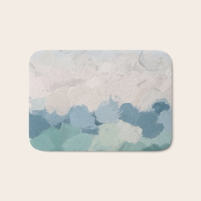 Waves on the Horizon - Mint Blue Aqua Sky Ocean Abstract Art Painting Clouds Water Waves Bath Mat Gallery Image 1