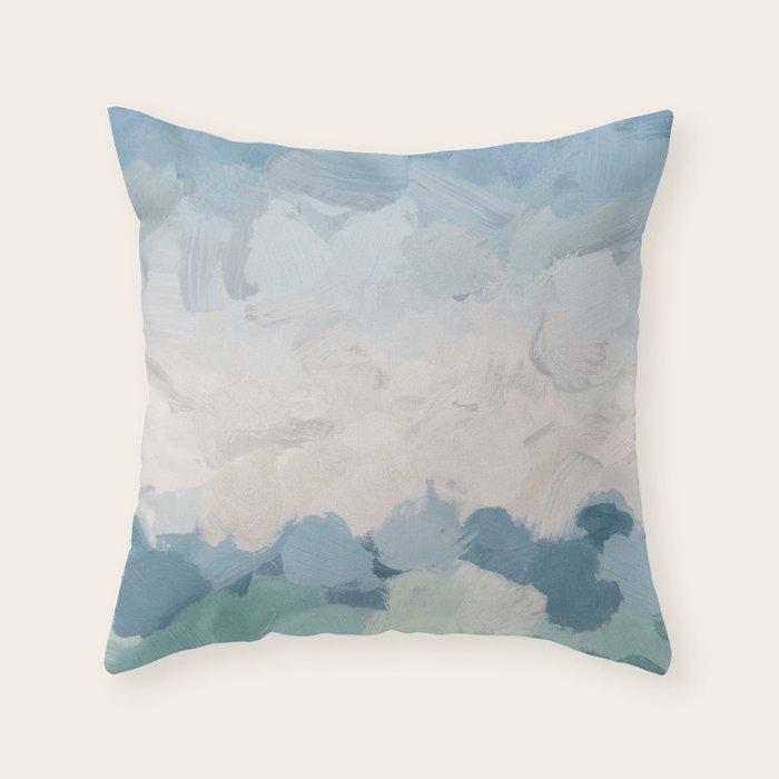 Waves on the Horizon - Mint Blue Aqua Sky Ocean Abstract Art Painting Clouds Water Waves Throw Pillow Gallery Image 1