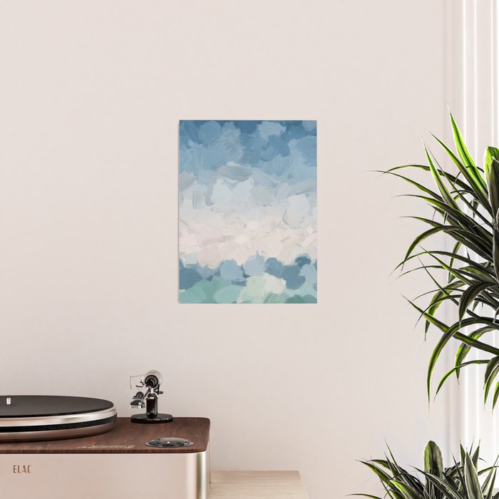 Waves on the Horizon - Mint Blue Aqua Sky Ocean Abstract Art Painting Clouds Water Waves Poster Gallery Image 2