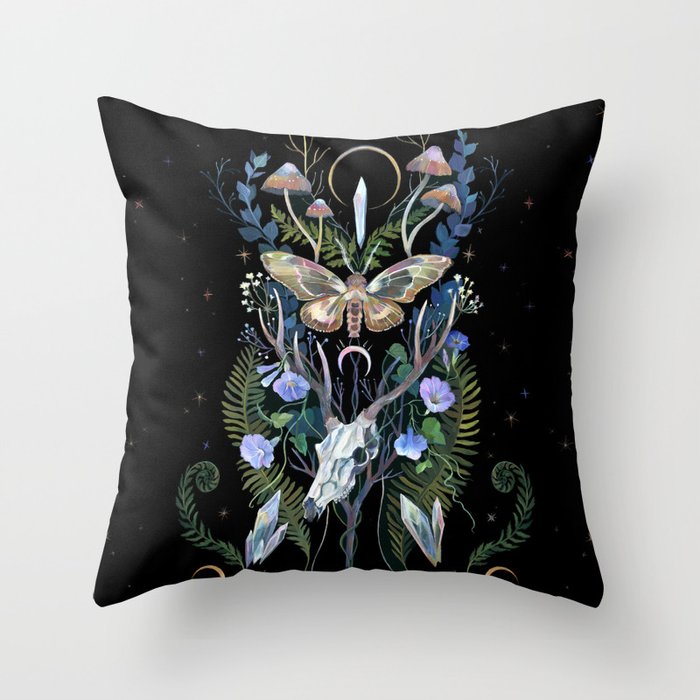 Deer Skull Crystals Garden Throw Pillow Gallery Image 6