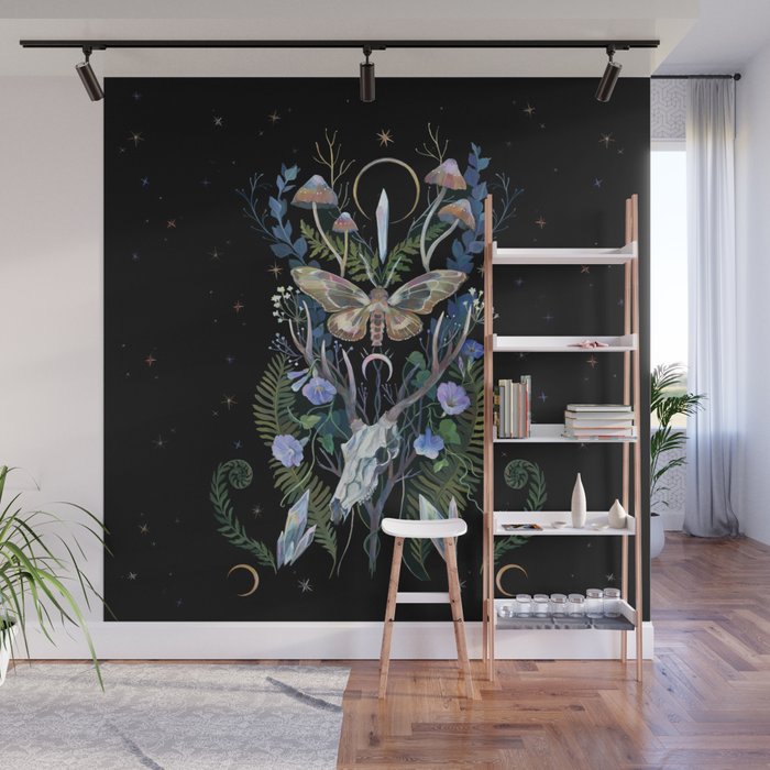 Deer Skull Crystals Garden Wall Mural Gallery Image 1