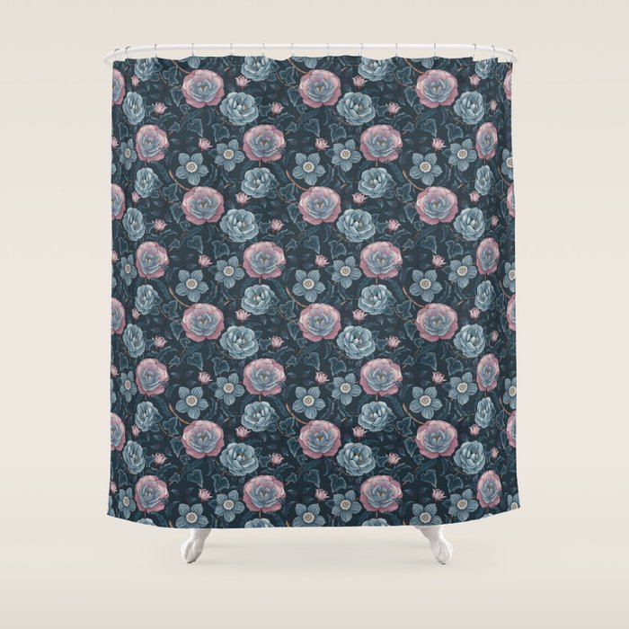 Dark Floral Elegance Shower Curtain Gallery Image 1