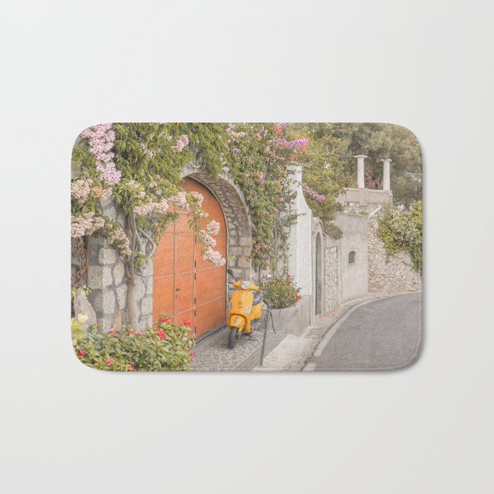 Floral Road on Capri Island | Pastel Color Street in Italy Summer Art Print | Wanderlust Vibes Travel Photography Bath Mat Gallery Image 1