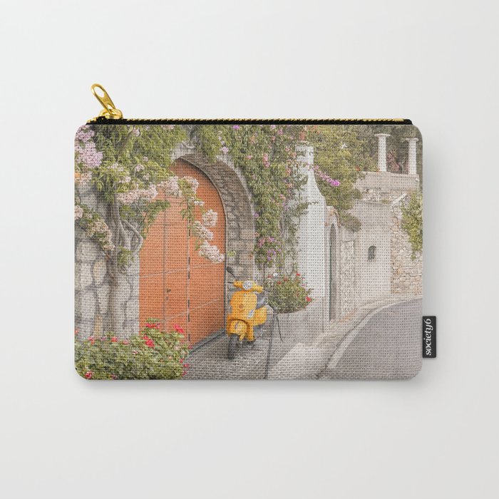 Floral Road on Capri Island | Pastel Color Street in Italy Summer Art Print | Wanderlust Vibes Travel Photography Carry All Pouch Gallery Image 1