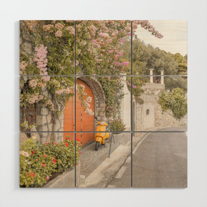 Floral Road on Capri Island | Pastel Color Street in Italy Summer Art Print | Wanderlust Vibes Travel Photography Wood Wall Art Gallery Image 1