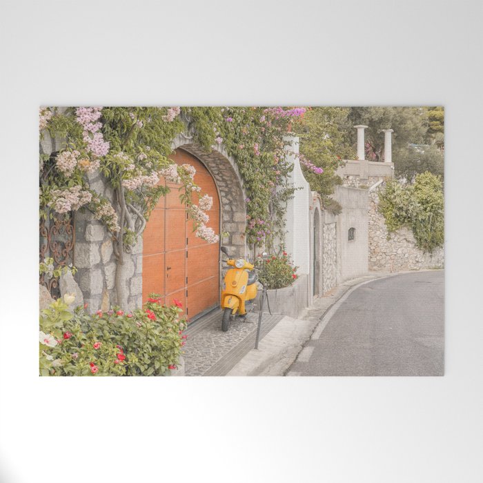 Floral Road on Capri Island | Pastel Color Street in Italy Summer Art Print | Wanderlust Vibes Travel Photography Welcome Mat Gallery Image 1