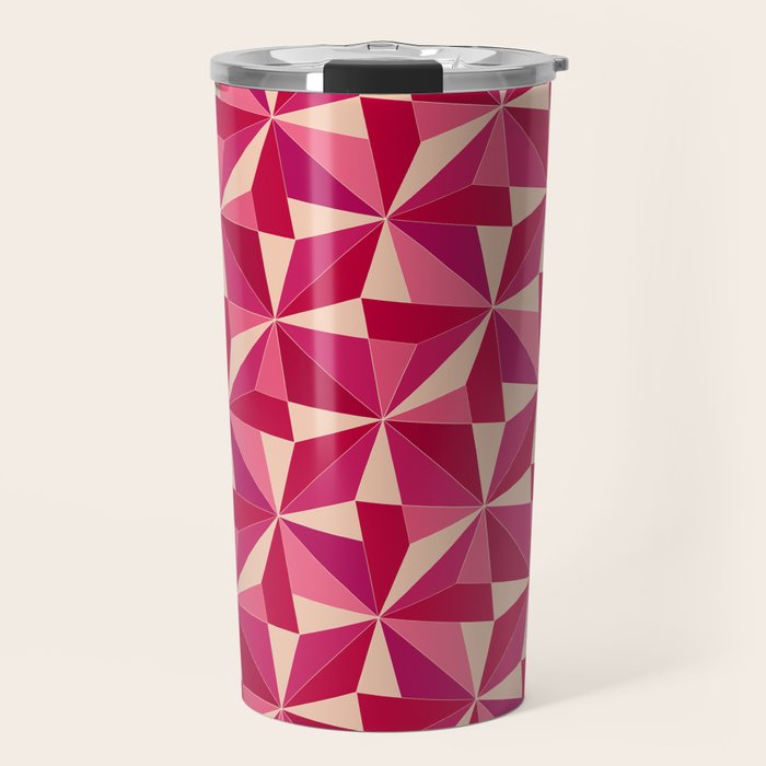 Kaleidoscope Tile Pattern VIII Vibrant Pink and Red Travel Mug Gallery Image 1