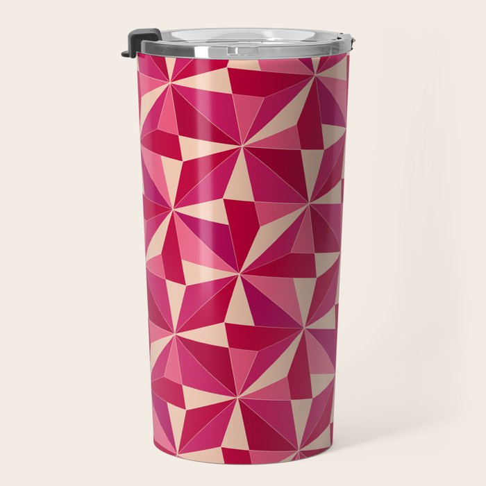 Kaleidoscope Tile Pattern VIII Vibrant Pink and Red Travel Mug Gallery Image 3