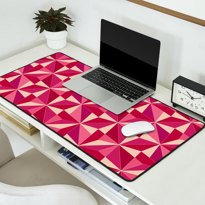 Kaleidoscope Tile Pattern VIII Vibrant Pink and Red Desk Mat Gallery Image 2