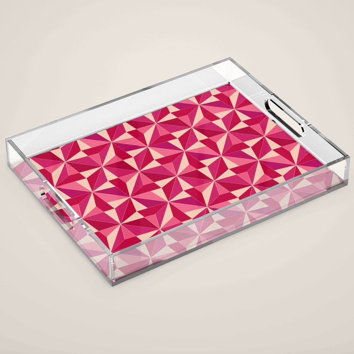 Kaleidoscope Tile Pattern VIII Vibrant Pink and Red Acrylic Tray Gallery Image 1