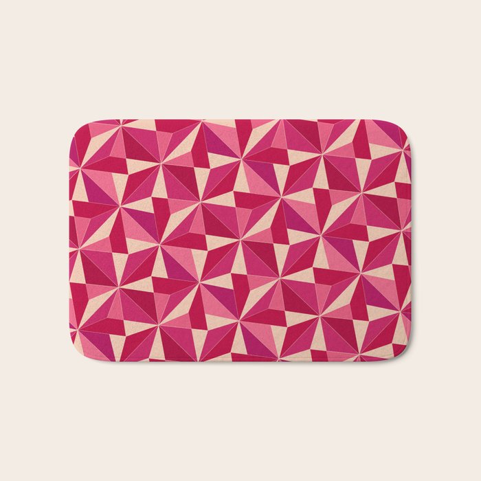 Kaleidoscope Tile Pattern VIII Vibrant Pink and Red Bath Mat Gallery Image 1