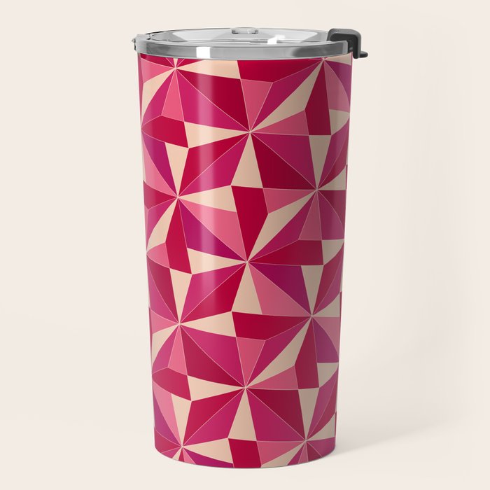 Kaleidoscope Tile Pattern VIII Vibrant Pink and Red Travel Mug Gallery Image 2