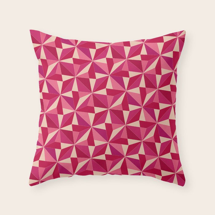 Kaleidoscope Tile Pattern VIII Vibrant Pink and Red Throw Pillow Gallery Image 6