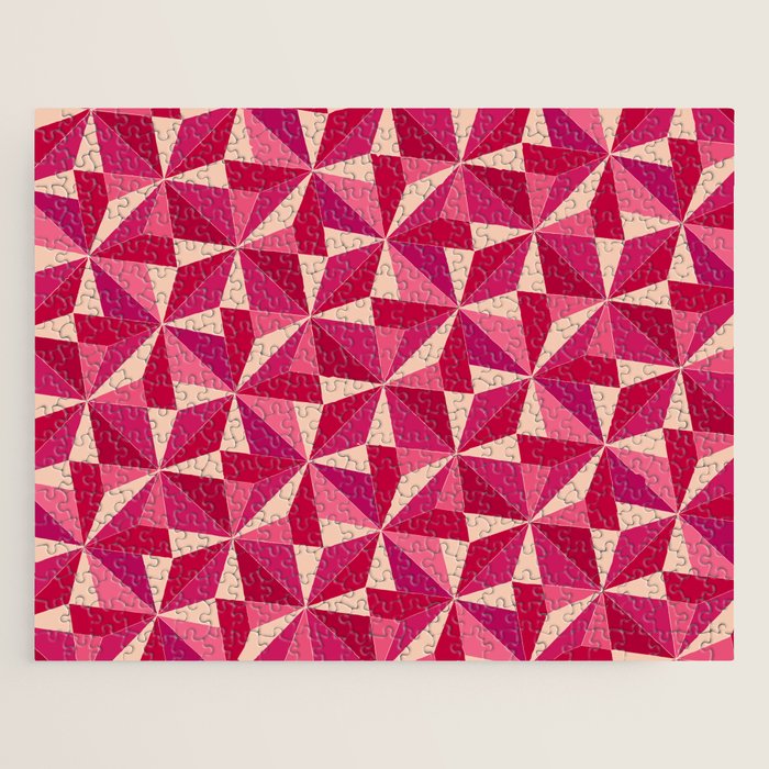 Kaleidoscope Tile Pattern VIII Vibrant Pink and Red Jigsaw Puzzle Gallery Image 1