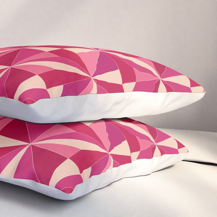 Kaleidoscope Tile Pattern VIII Vibrant Pink and Red Pillow Sham Gallery Image 3