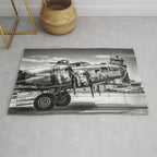 WWII Flying Fortress aviation bomber airplane flight portrait black and white photograph - photography - photographs Rug Gallery Image 1