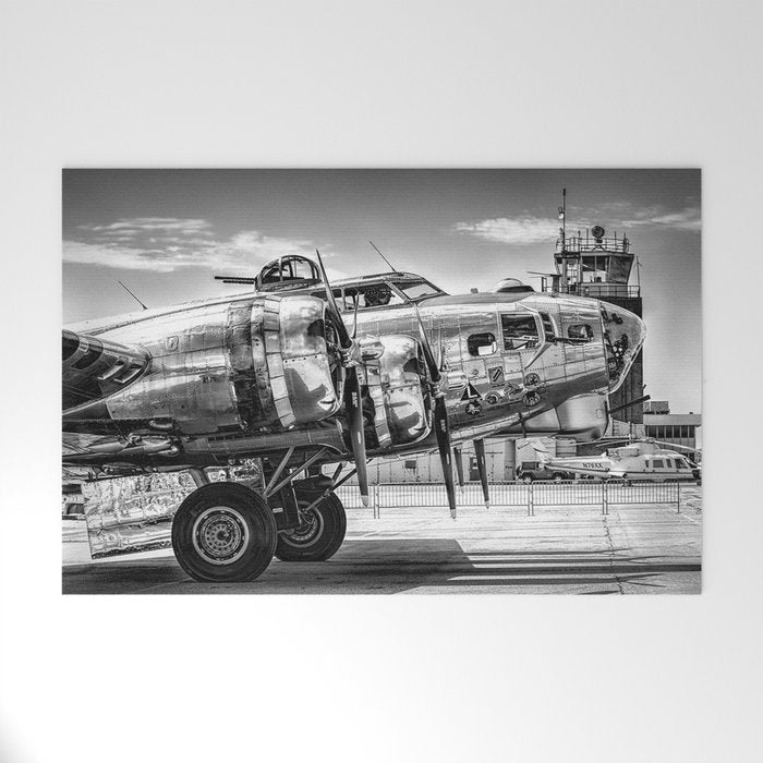 WWII Flying Fortress aviation bomber airplane flight portrait black and white photograph - photography - photographs Welcome Mat Gallery Image 1