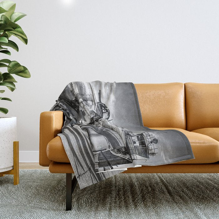 WWII Flying Fortress aviation bomber airplane flight portrait black and white photograph - photography - photographs Throw Blanket Gallery Image 1