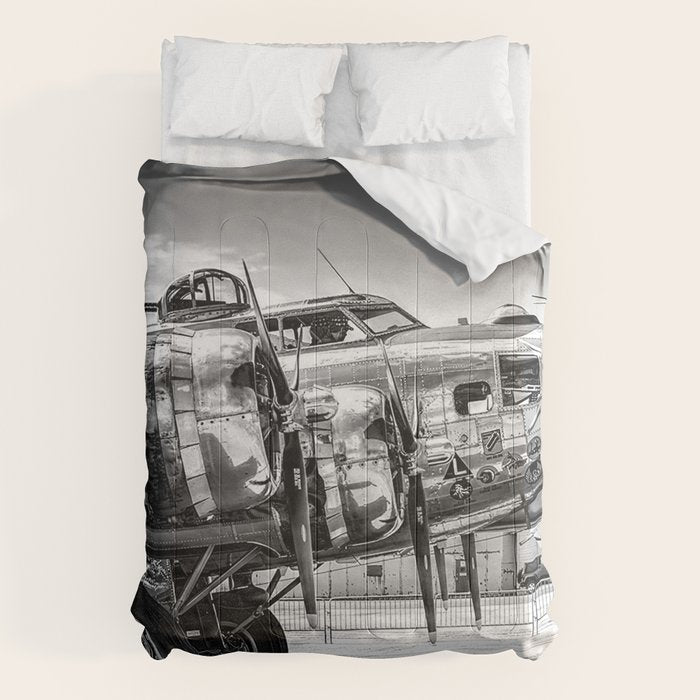 WWII Flying Fortress aviation bomber airplane flight portrait black and white photograph - photography - photographs Comforter Gallery Image 6