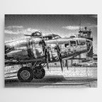 WWII Flying Fortress aviation bomber airplane flight portrait black and white photograph - photography - photographs Jigsaw Puzzle Gallery Image 1