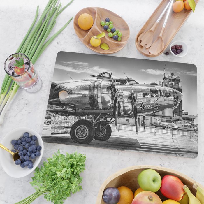 WWII Flying Fortress aviation bomber airplane flight portrait black and white photograph - photography - photographs Cutting Board Gallery Image 2