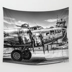 WWII Flying Fortress aviation bomber airplane flight portrait black and white photograph - photography - photographs Wall Tapestry Gallery Image 4