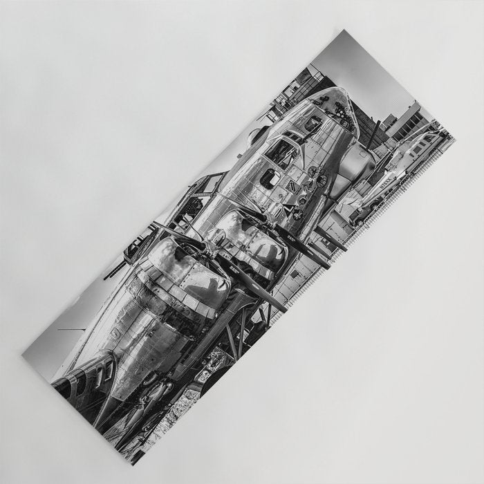 WWII Flying Fortress aviation bomber airplane flight portrait black and white photograph - photography - photographs Yoga Mat Gallery Image 1