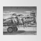 WWII Flying Fortress aviation bomber airplane flight portrait black and white photograph - photography - photographs Throw Blanket Gallery Image 2