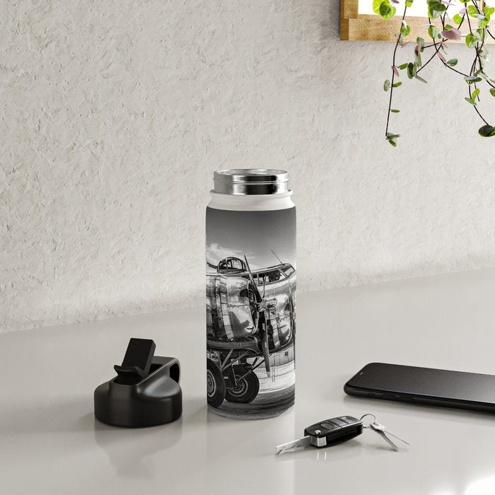 WWII Flying Fortress aviation bomber airplane flight portrait black and white photograph - photography - photographs Water Bottle Gallery Image 4
