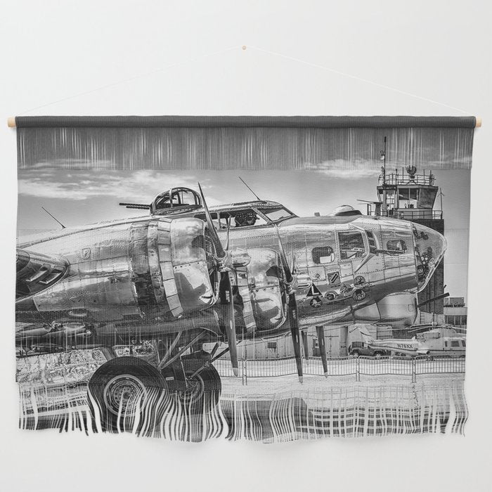 WWII Flying Fortress aviation bomber airplane flight portrait black and white photograph - photography - photographs Wall Hanging Gallery Image 1