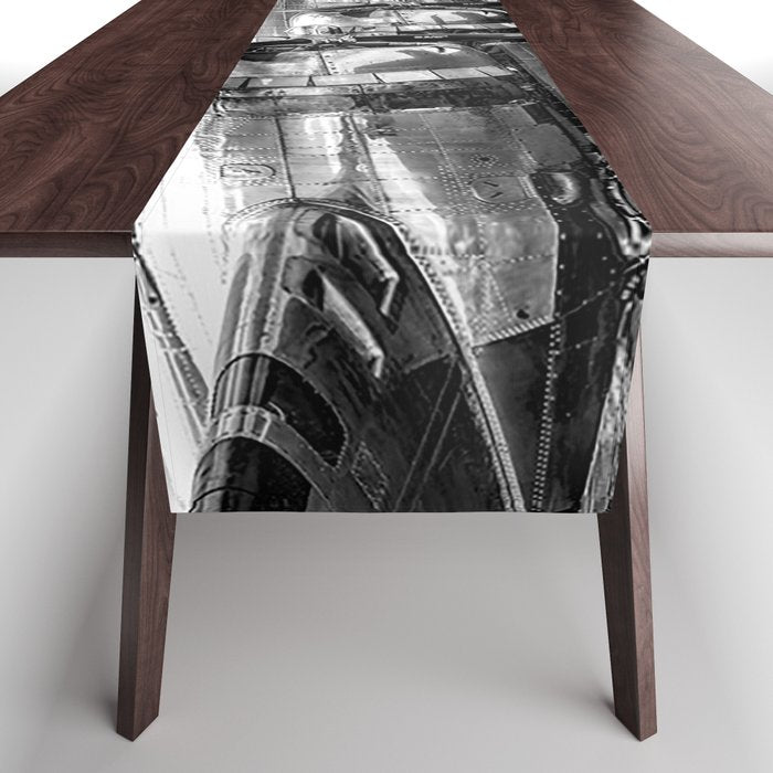 WWII Flying Fortress aviation bomber airplane flight portrait black and white photograph - photography - photographs Table Runner Gallery Image 1