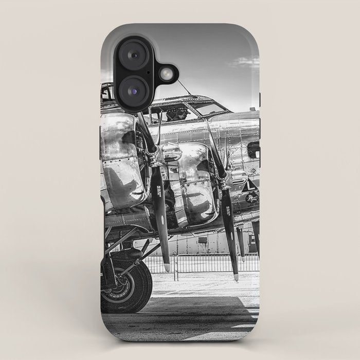 WWII Flying Fortress aviation bomber airplane flight portrait black and white photograph - photography - photographs iPhone Case Gallery Image 1