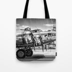 WWII Flying Fortress aviation bomber airplane flight portrait black and white photograph - photography - photographs Tote Bag Gallery Image 1