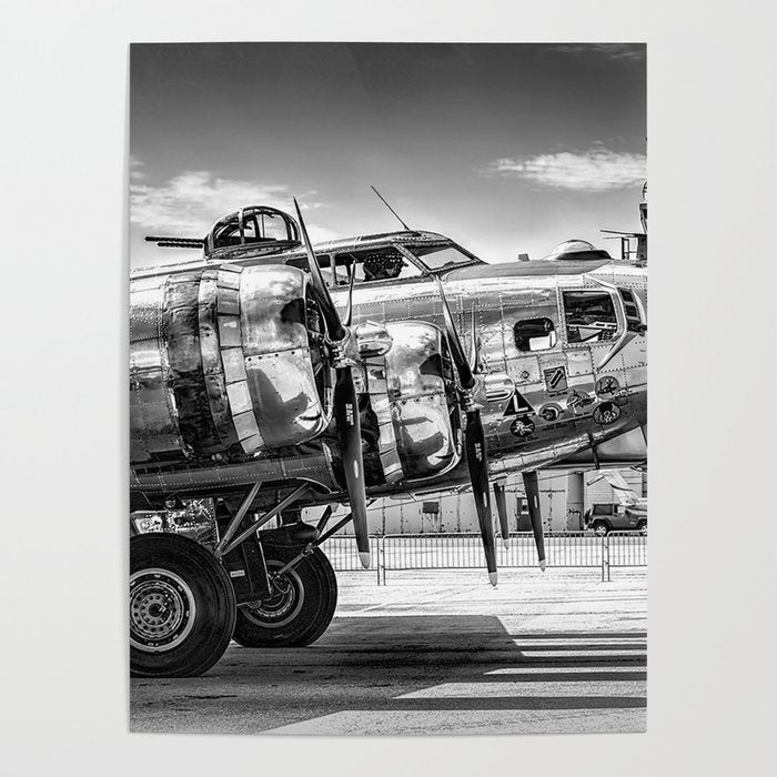 WWII Flying Fortress aviation bomber airplane flight portrait black and white photograph - photography - photographs Poster Gallery Image 1
