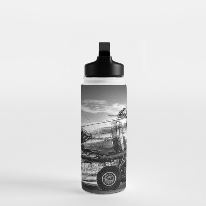 WWII Flying Fortress aviation bomber airplane flight portrait black and white photograph - photography - photographs Water Bottle Gallery Image 3