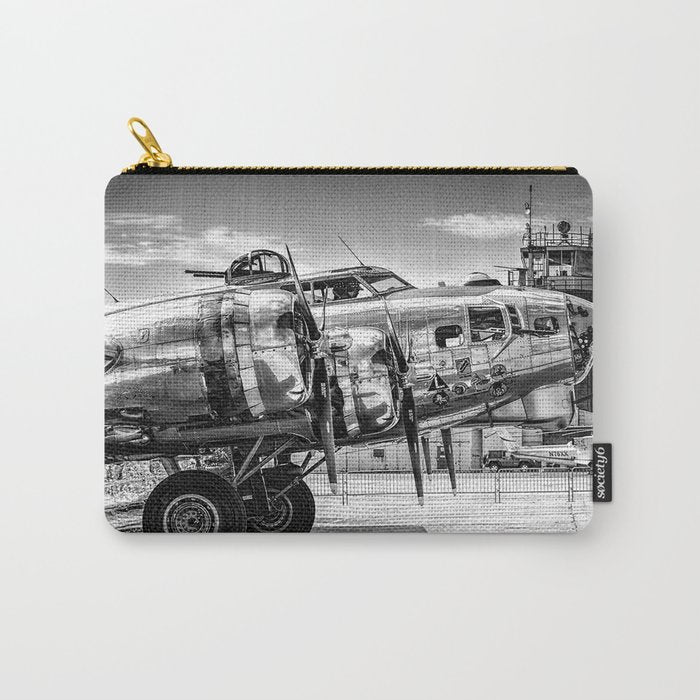 WWII Flying Fortress aviation bomber airplane flight portrait black and white photograph - photography - photographs Carry All Pouch Gallery Image 1