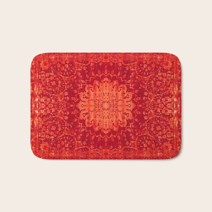 Orange Boho Oriental Traditional Antique Moroccan Style Bath Mat Gallery Image 1