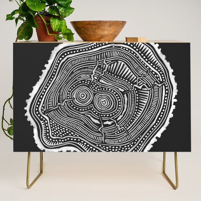 Peachleaf Willow â White on Black Credenza Gallery Image 1